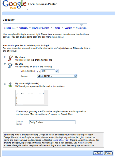 Google Local Business Validation