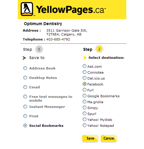 Social Bookmarking in YellowPages.ca