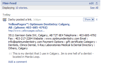 Facebook Profile With YellowPages.ca Listing