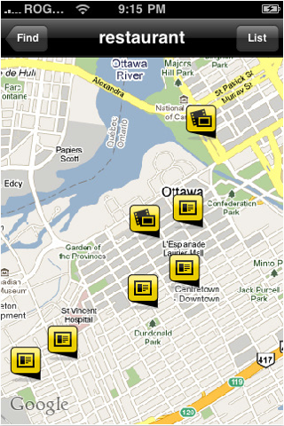 YellowPages.ca Application Map View
