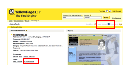 Add to facebook within YellowPages.ca Merchant Page