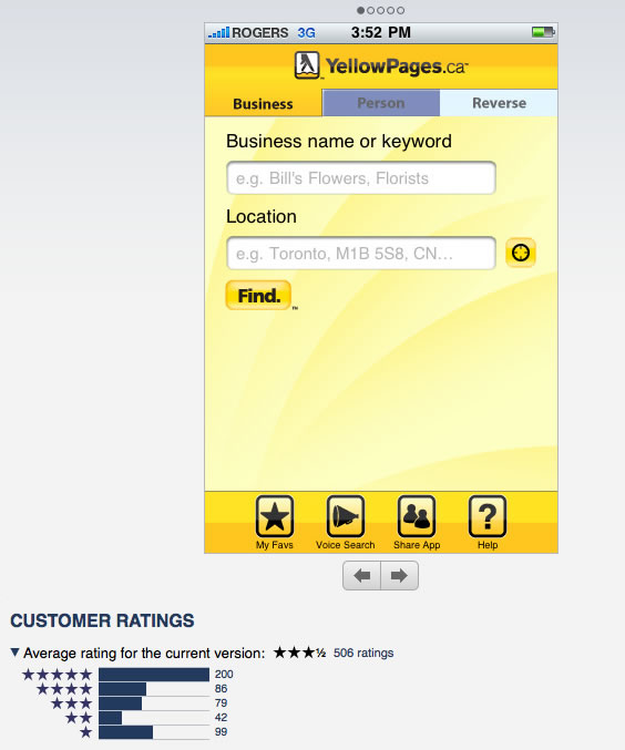 YellowPages.ca Ratings in Apple's iTunes